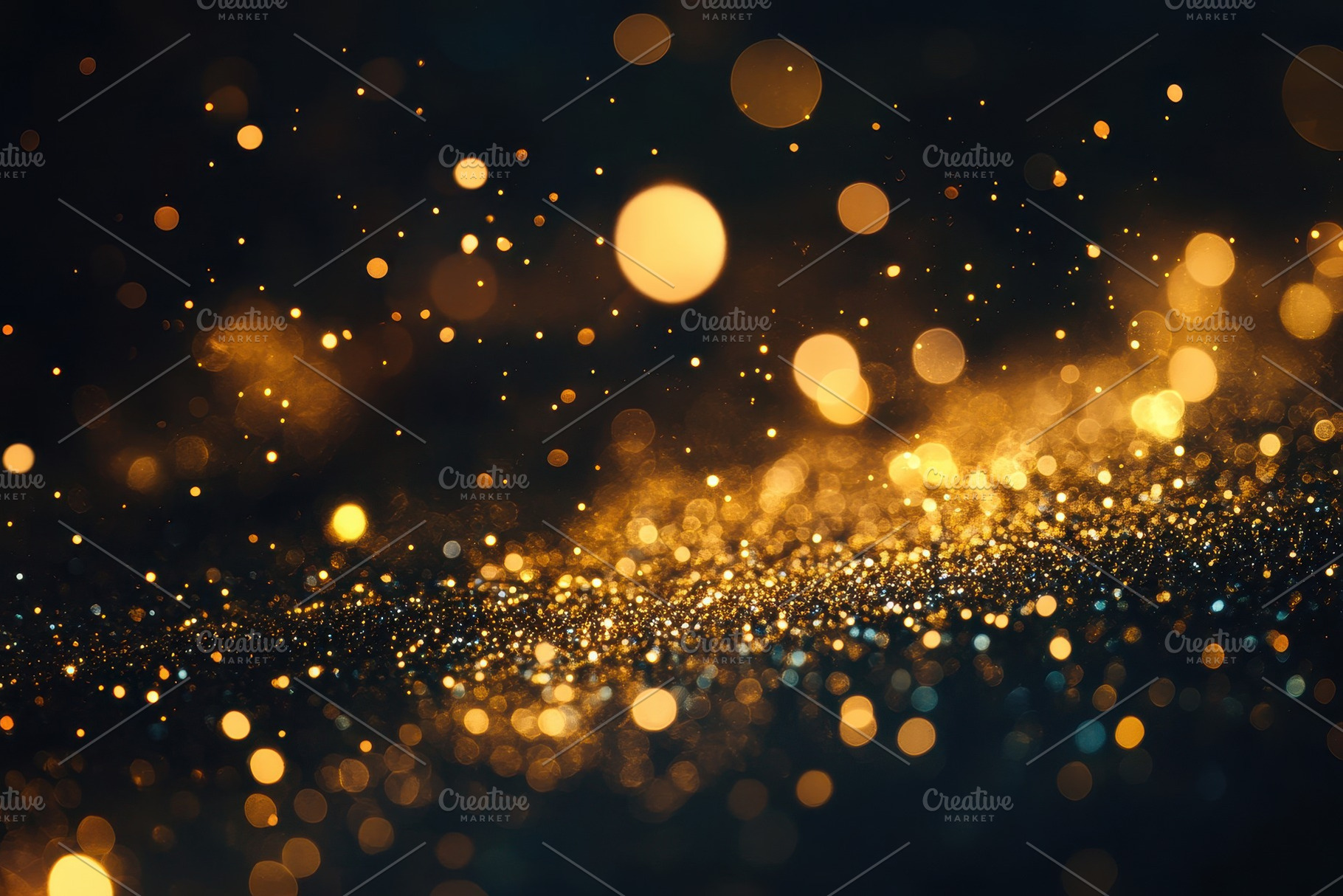 Golden bokeh lights and particles, a Photo by Pavel_design