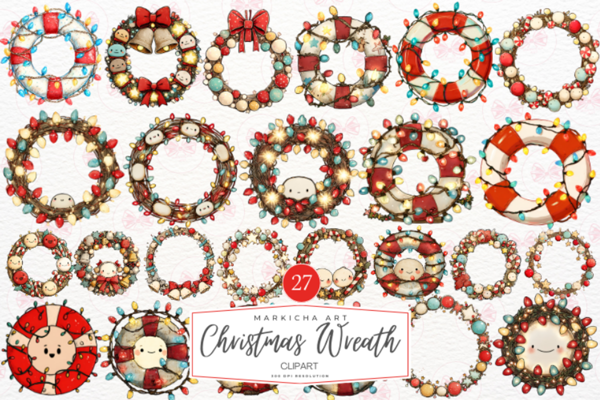 Christmas Wreath Drawing Clipart, an Illustration by Markicha Art (Photo 1 of 6)