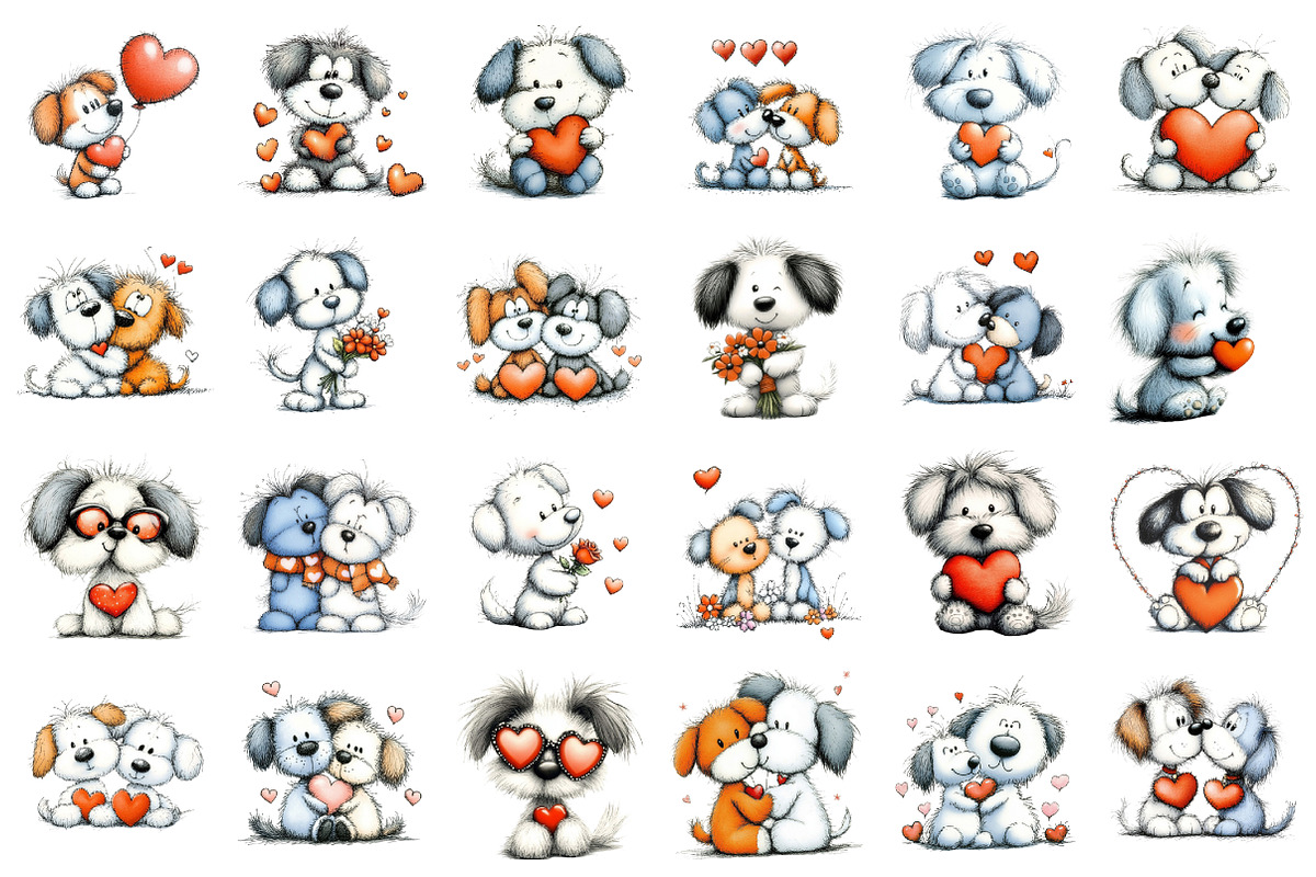 Cute-whimsical Valentine Fluffy Dogs, an Animal Illustration by designcity5 (Photo 2 of 5)
