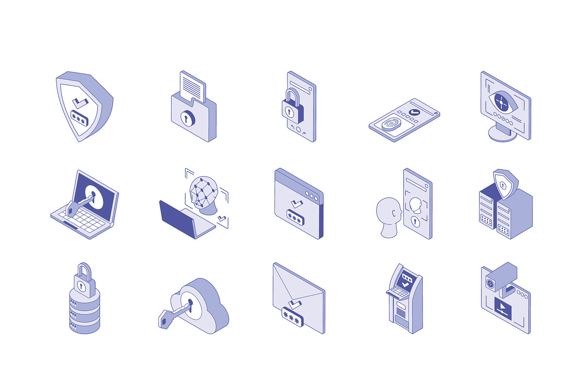 Cybersecurity Isometric Icon Set