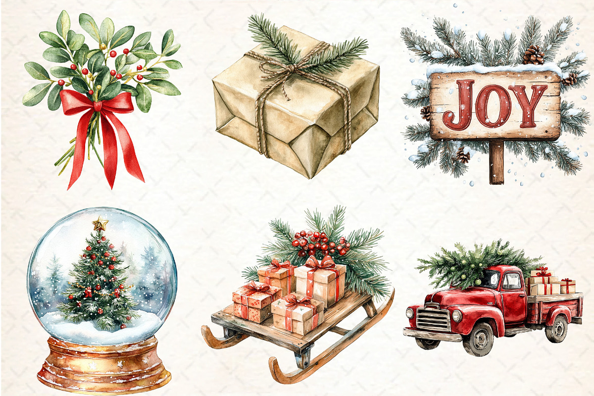 Watercolor Christmas Decor Clipart, an Illustration by DreamCafeArt (Photo 3 of 7)