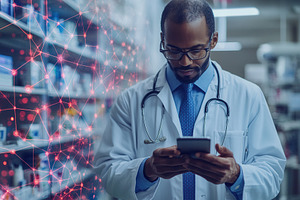 Medical professional analyzes data o, a Photo by Tanuart