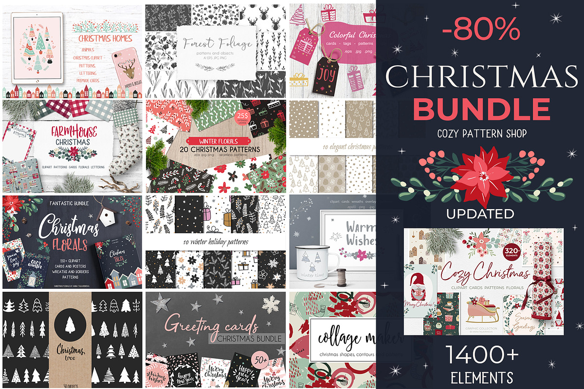 Christmas Bundle | Clipart & Pattern, an Animal Illustration by Cozy pattern shop (Photo 1 of 15)