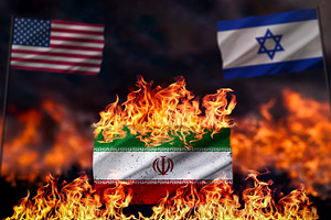 Iran Flag Burning Between US and Israel, an Industrial Photo by Davizro's Market