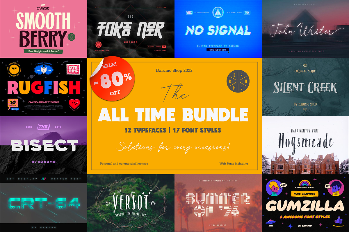 All Time Bundle | Unique Fonts, a Sans Serif Font by Darumo Shop (Photo 1 of 38)