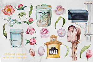 Watercolor Letter Box Clipart Set