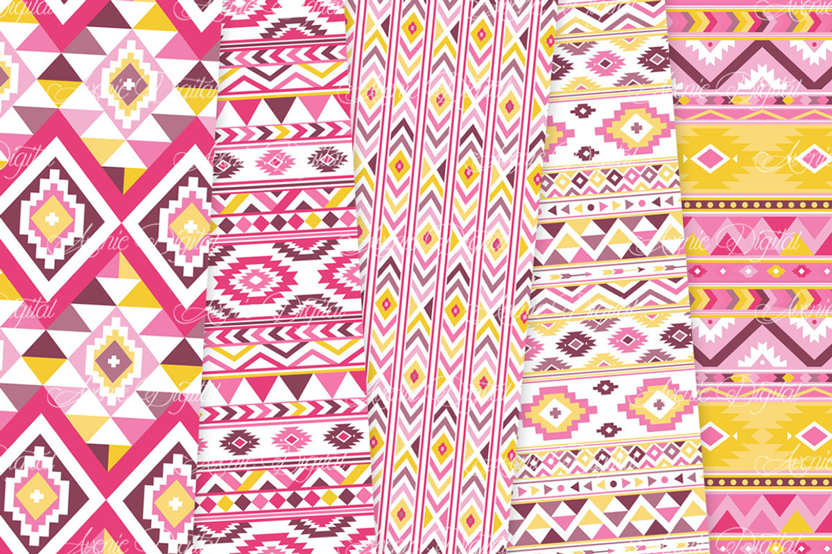 Pink and Yellow Aztec Digital Paper, a Texture Graphic by Avenie Digital (Photo 4 of 4)