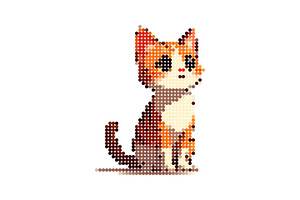 Cute Cat Image, Pixel Dotted Style, an Animal Illustration by Pray Art Design Studio