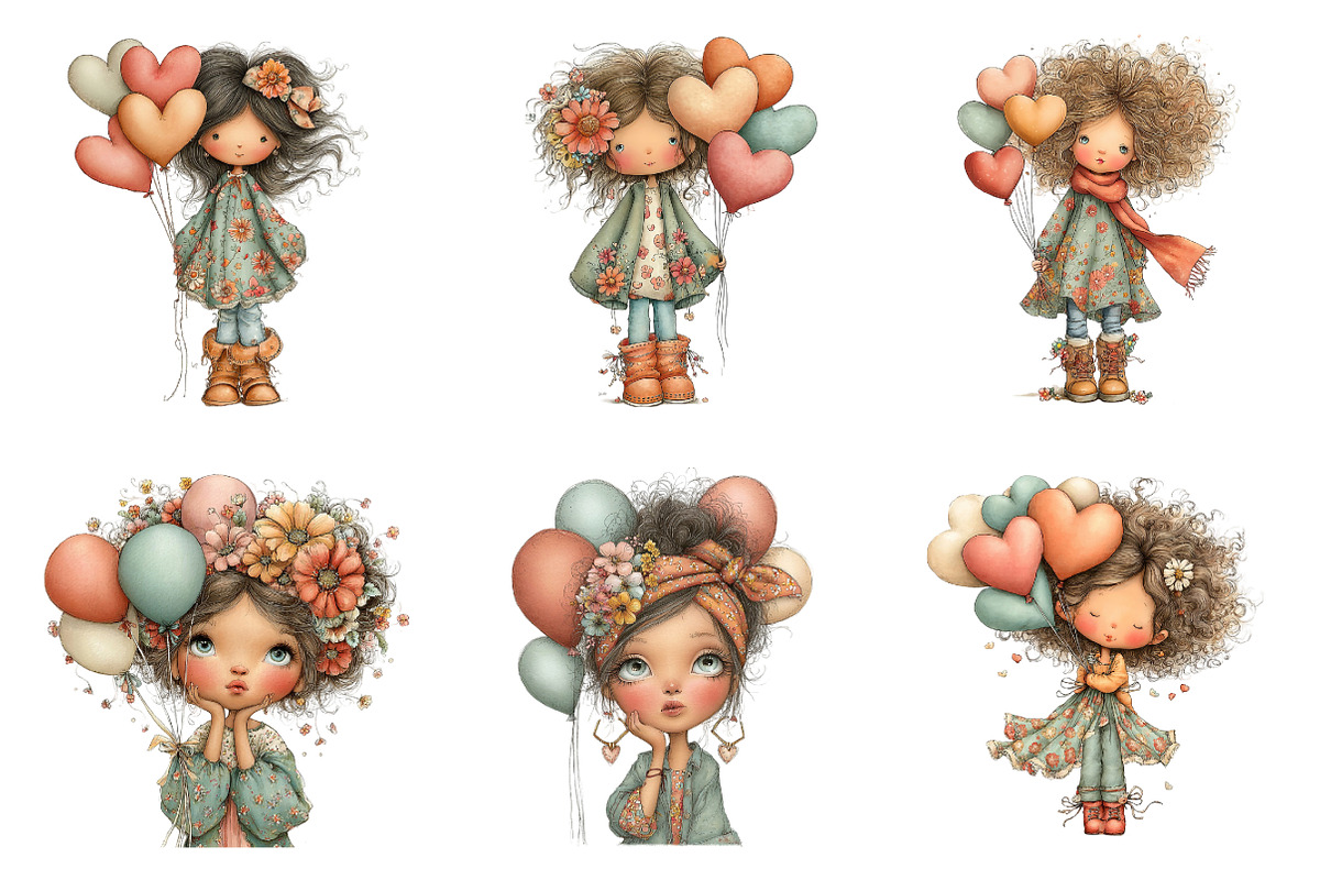 Quirky Valentine Day Girl Clipart, an Illustration by SinaCreation (Photo 4 of 11)