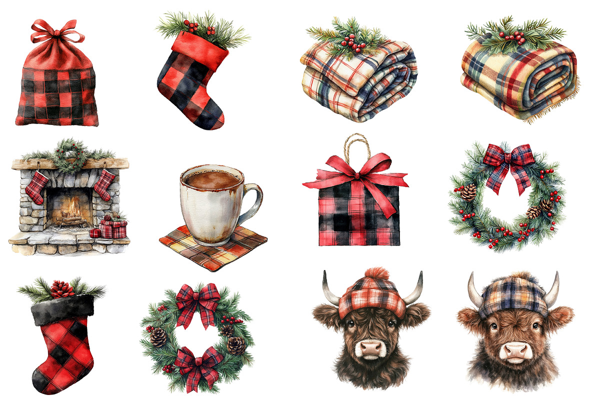 Buffalo Plaid Christmas Clipart, an Illustration by Designworld (Photo 6 of 6)