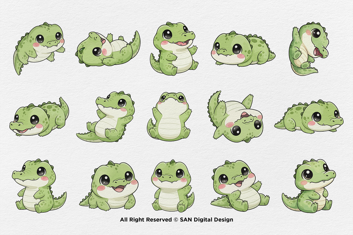 15 Bundle Watercolor Baby Crocodile, an Animal Illustration by Morspective (Photo 8 of 8)