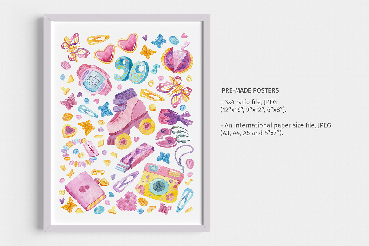 90s Watercolor clipart, patterns, a Decorative Illustration by Valin Malin (Photo 13 of 14)