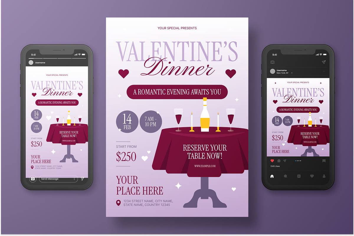 Valentine Dinner Flyer Set, a Flyer Template by Annora Studio (Photo 5 of 6)