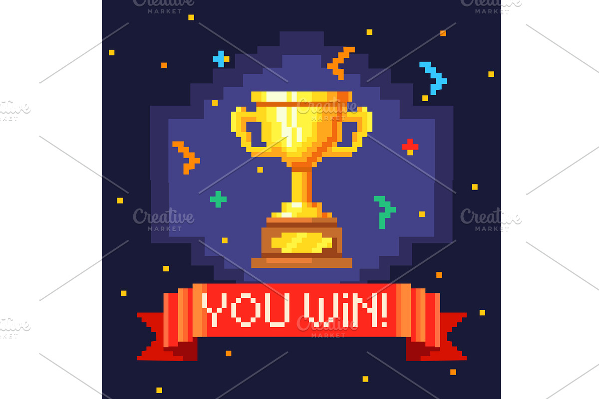 Pixel trophy banner. Winner golden, a Technology Illustration by Stock-Smart-Start