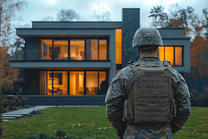 Patriotic american soldier coming back home after military assignment, a Photo by AlyaAnd