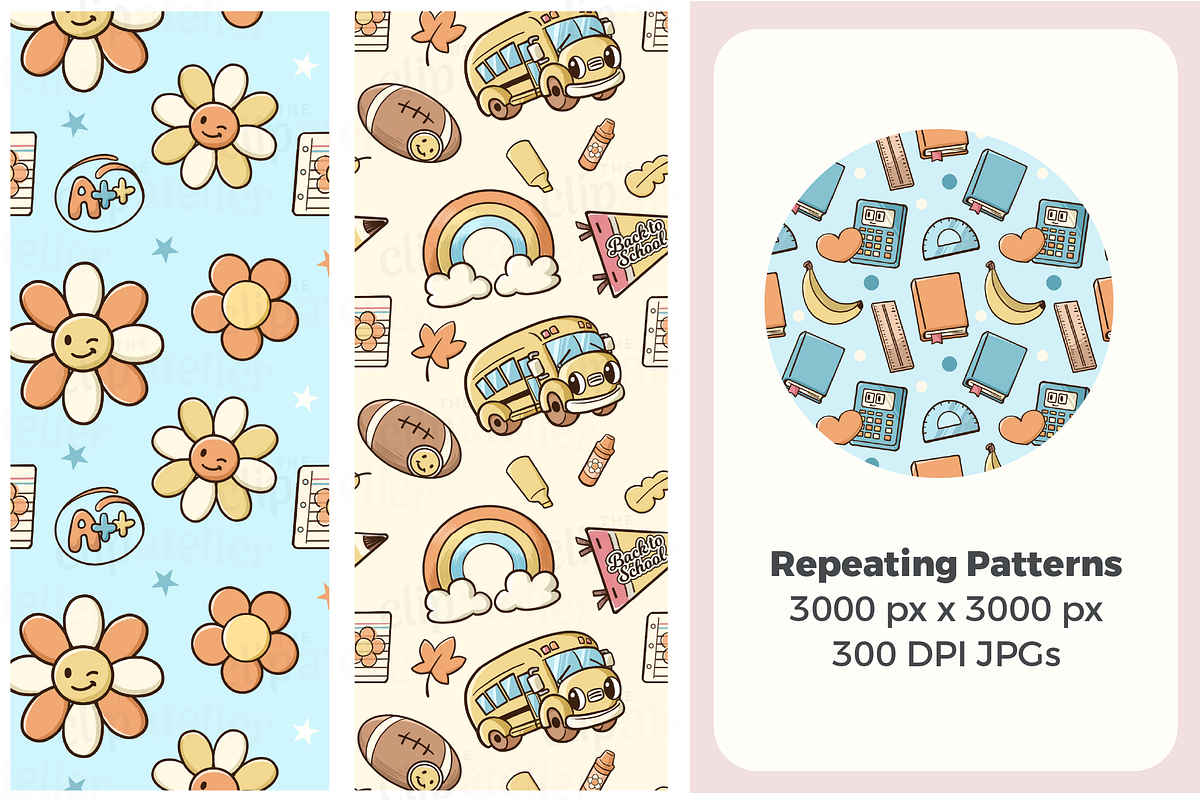 Retro Back to School Seamless Patter, a Pattern Graphic by TheClipAtelier (Photo 4 of 4)