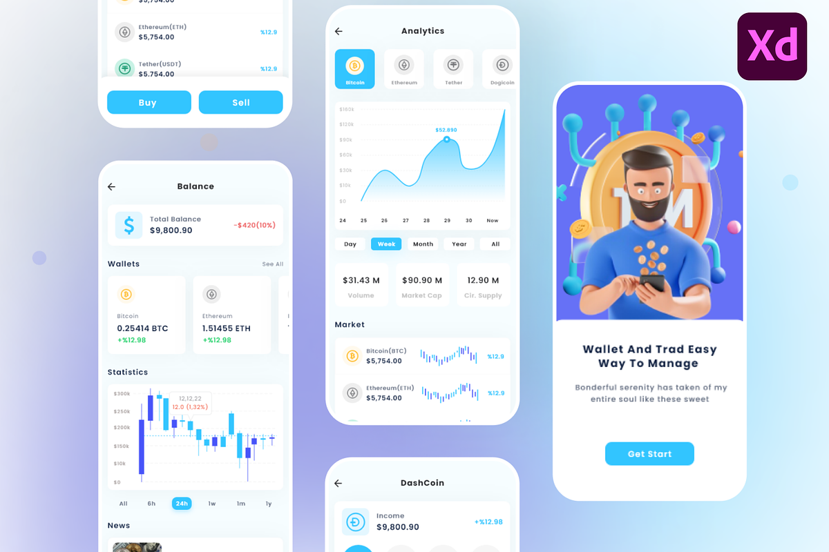 Cryptocurrency Wallet UI Kit, an App Template by IFN