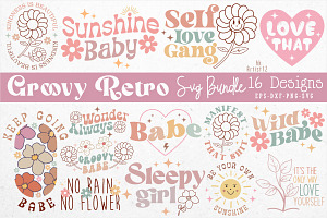 Boho Groovy Retro SVG Bundle.