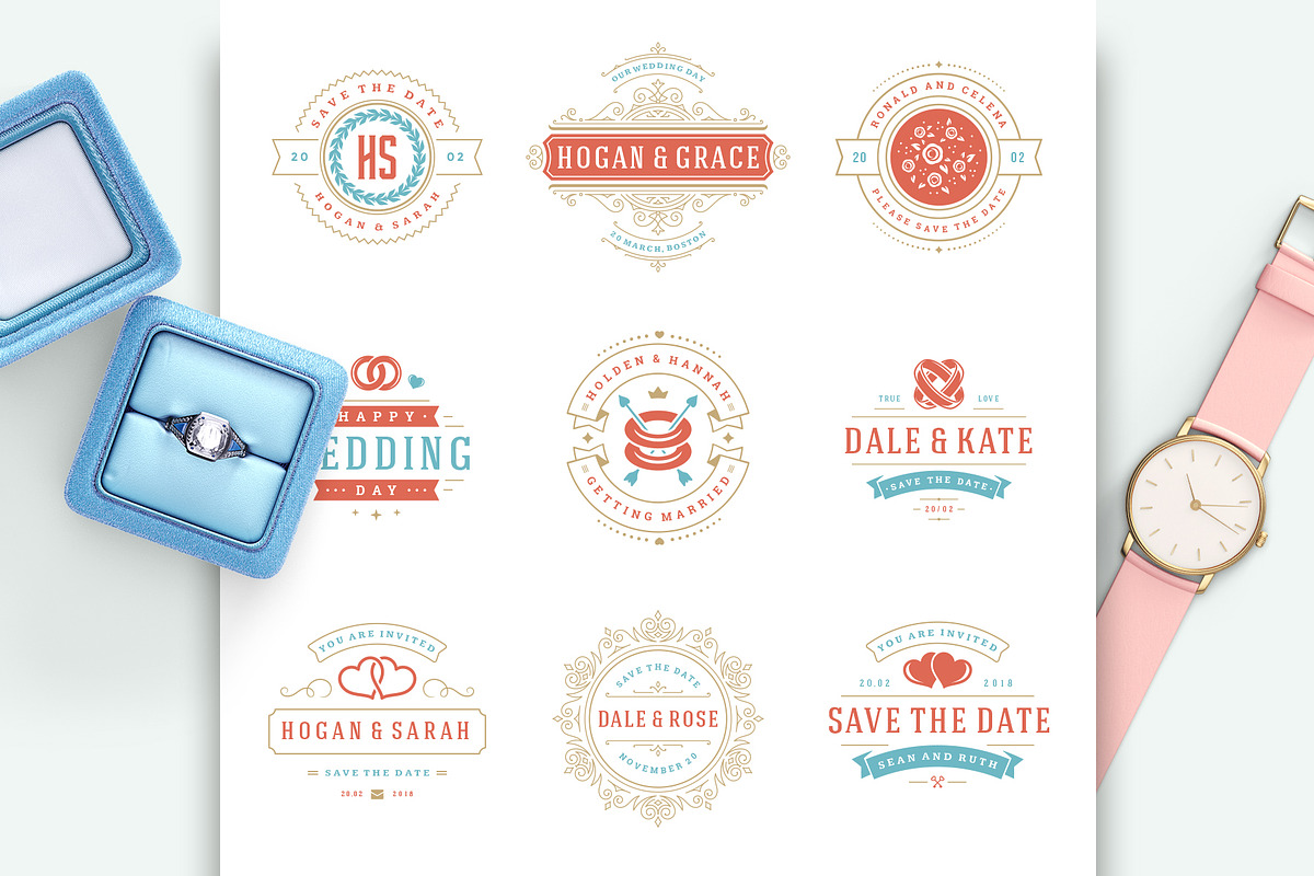 18 Wedding Logos and Badges, a Branding & Logo Template by Vasya Kobelev (Photo 4 of 12)
