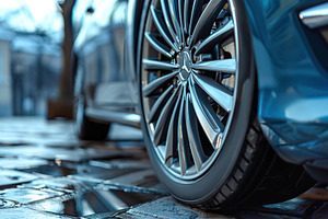 Car wheel with new tire closeup, a Transportation Photo by AlyaAnd