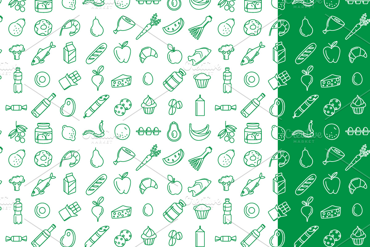 Grocery icons, patterns and borders, a Food Illustration by VasilkovS (Photo 10 of 10)