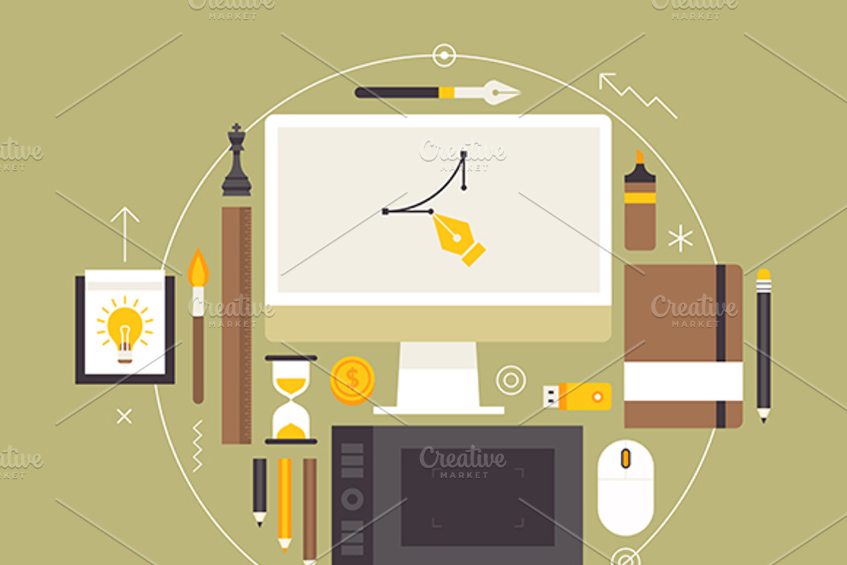 Graphic Designer Flat Workspaces, a Technology Illustration by painterr (Photo 5 of 5)