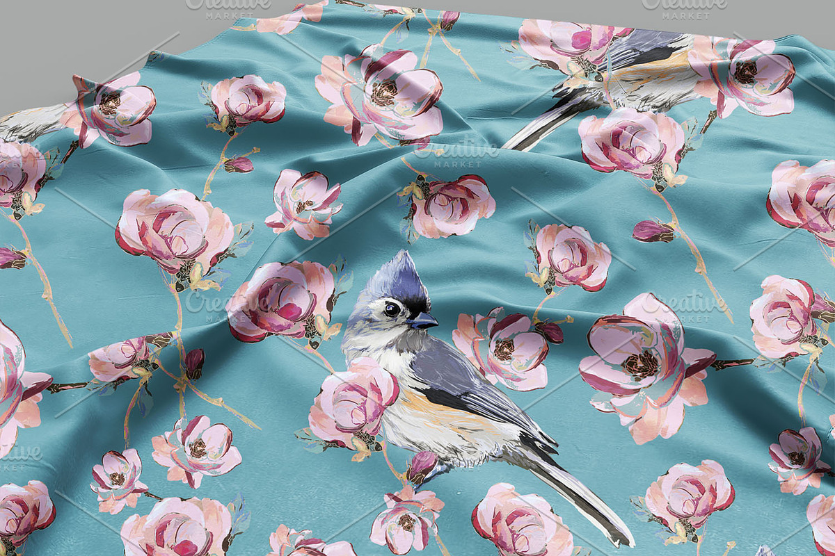 Cute birds and flowers pattern, a Pattern Graphic by Sweet_print (Photo 2 of 6)