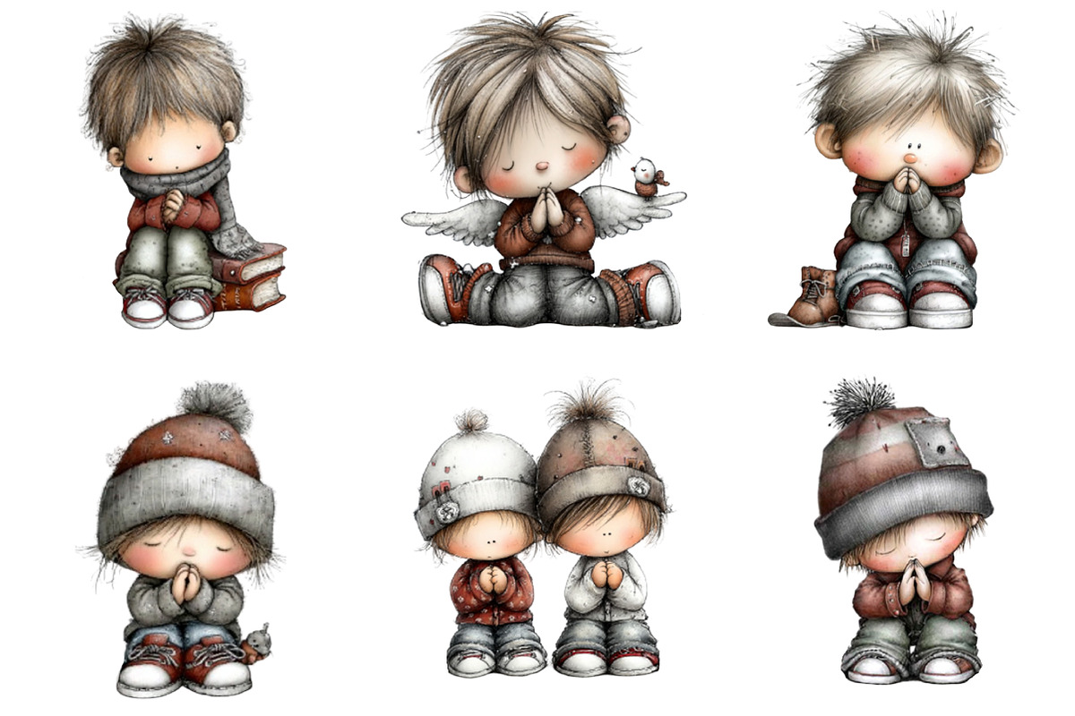 Praying Kids Clipart Bundle, an Illustration by DreamArtGraphic (Photo 2 of 5)