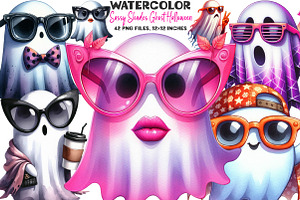 Sassy Shades Ghost Halloween Clipart, an Illustration by DreamArtGraphic