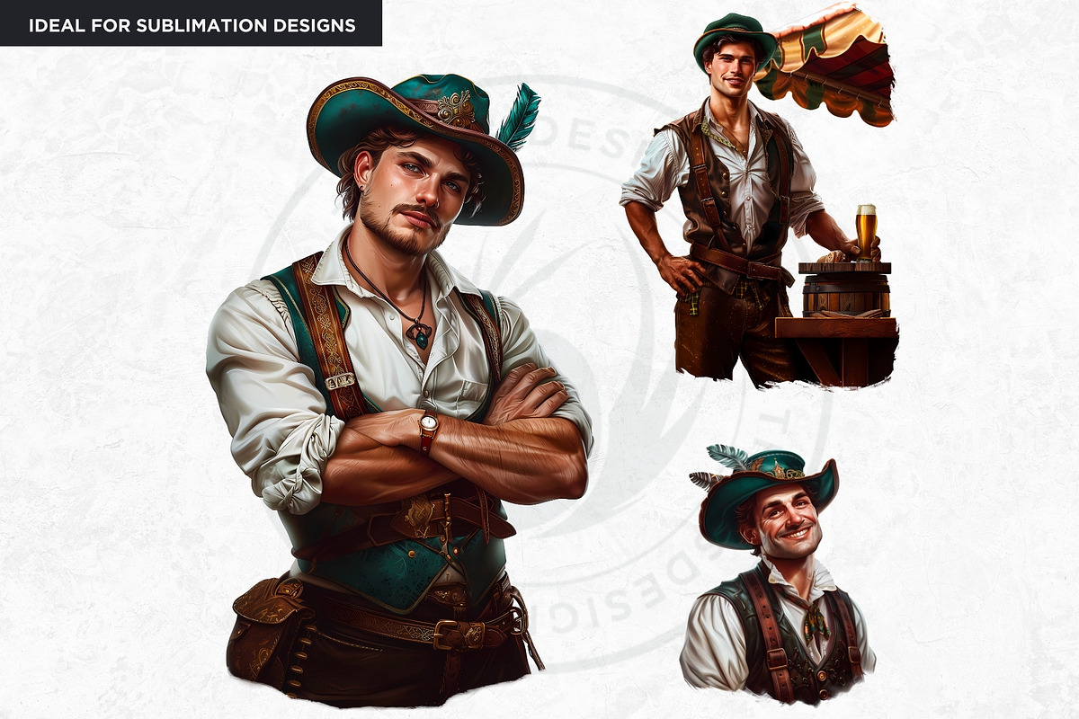 Oktoberfest Bavarian Men Clipart Set, a Seasonal Illustration by ThatsDesignArt (Photo 4 of 9)