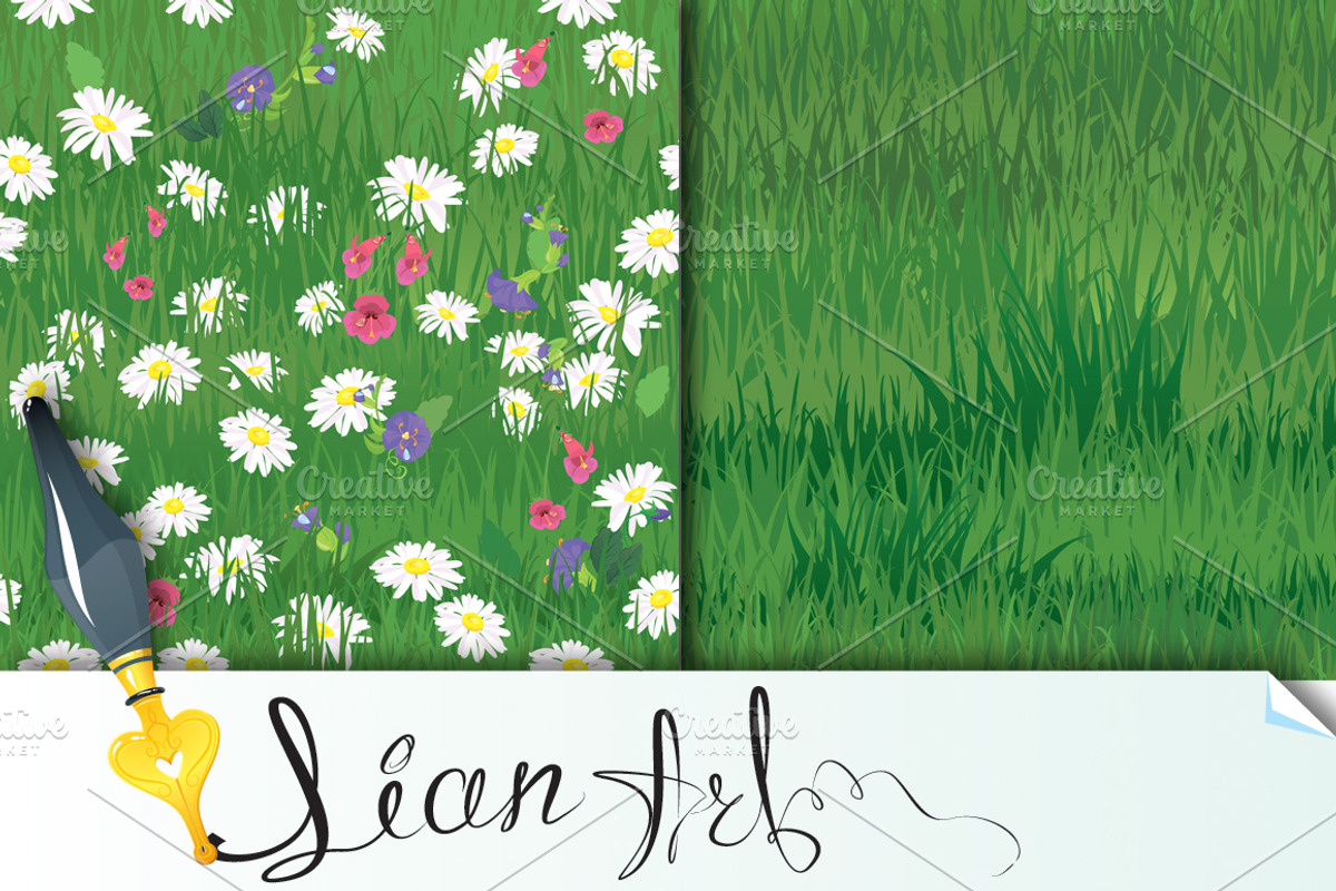 Seamless of grass and wild flowers