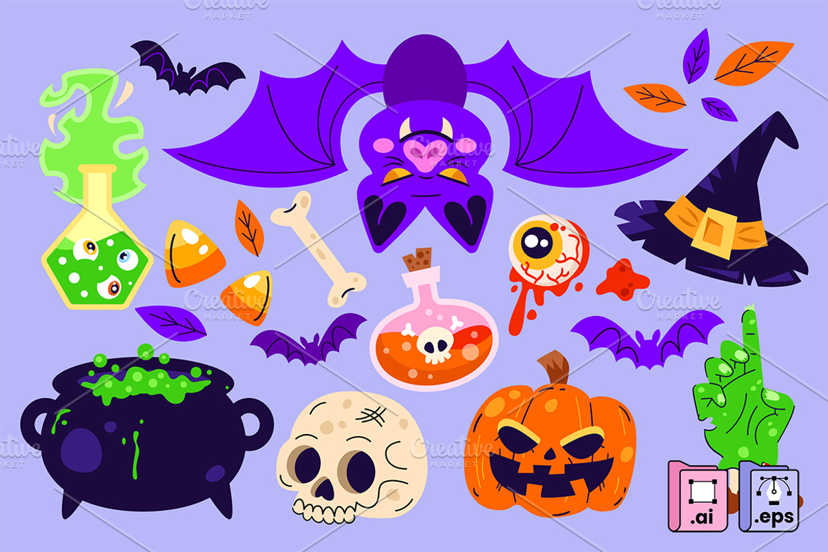 Playful Vector Halloween Elements, a Seasonal Illustration by MISS CHATZ