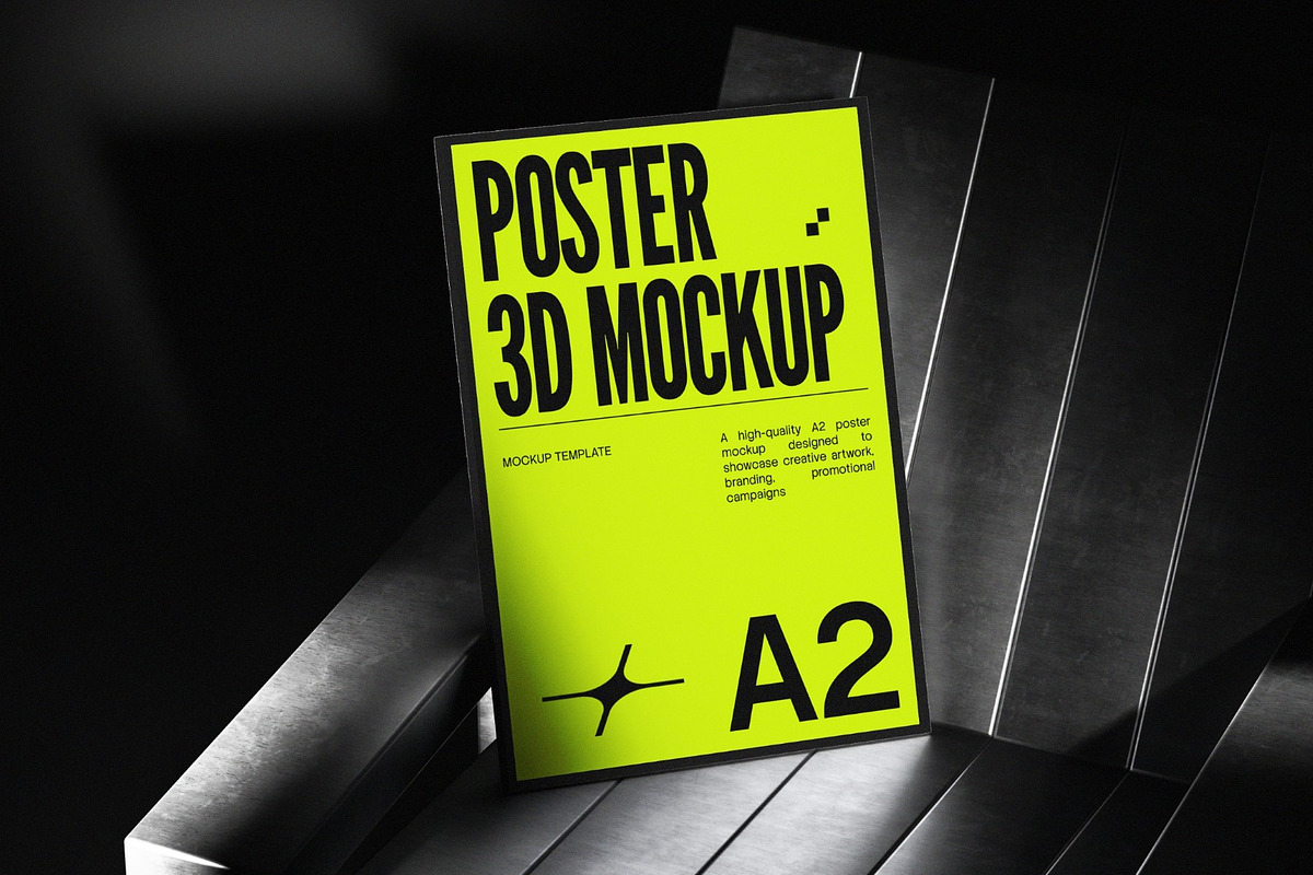 A2 Poster On Metal Chair 3D Mockup, an Advertising Mockup by graphicook (Photo 2 of 4)