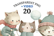 20 Christmas Cat Clipart, an Animal Illustration by Pati Charm Studio (Thumbnail 1 of 8)