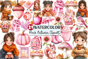 Watercolor Pink Fall Autumn Clipart, an Illustration by Rose Art