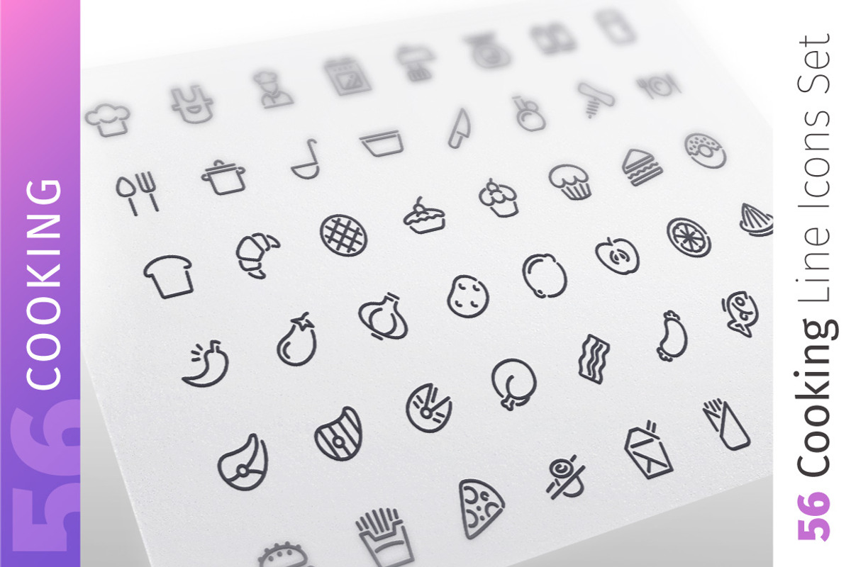 Cooking Line Icons Set, an Outline Icon by Voysla's Shop (Photo 1 of 4)