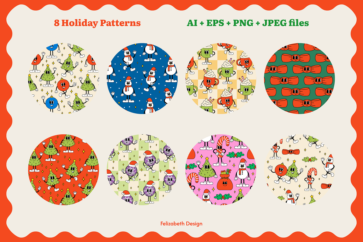 Groovy Christmas | Cliparts, a Seasonal Illustration by Felizabeth Design (Photo 7 of 9)