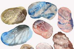 Vector Watercolor Stones With Whit