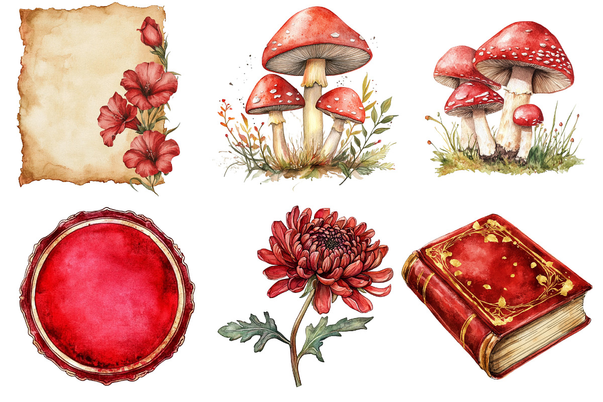 Red Vintage Fall Ephemera Clipart, an Illustration by Watercolor design (Photo 2 of 4)