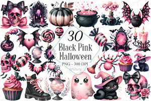 Black Pink Halloween Clipart, a Graphic by designcity5