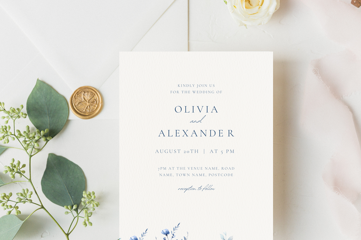 Dusty Blue Wedding Invitation, a Card Template by heynomi (Photo 7 of 13)