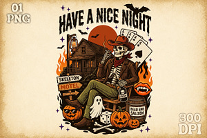Halloween Cowboy Png-Vintage Motel, a Work Illustration by Sublimation Artist
