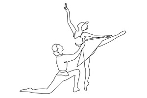 Couple ballet dancers one line