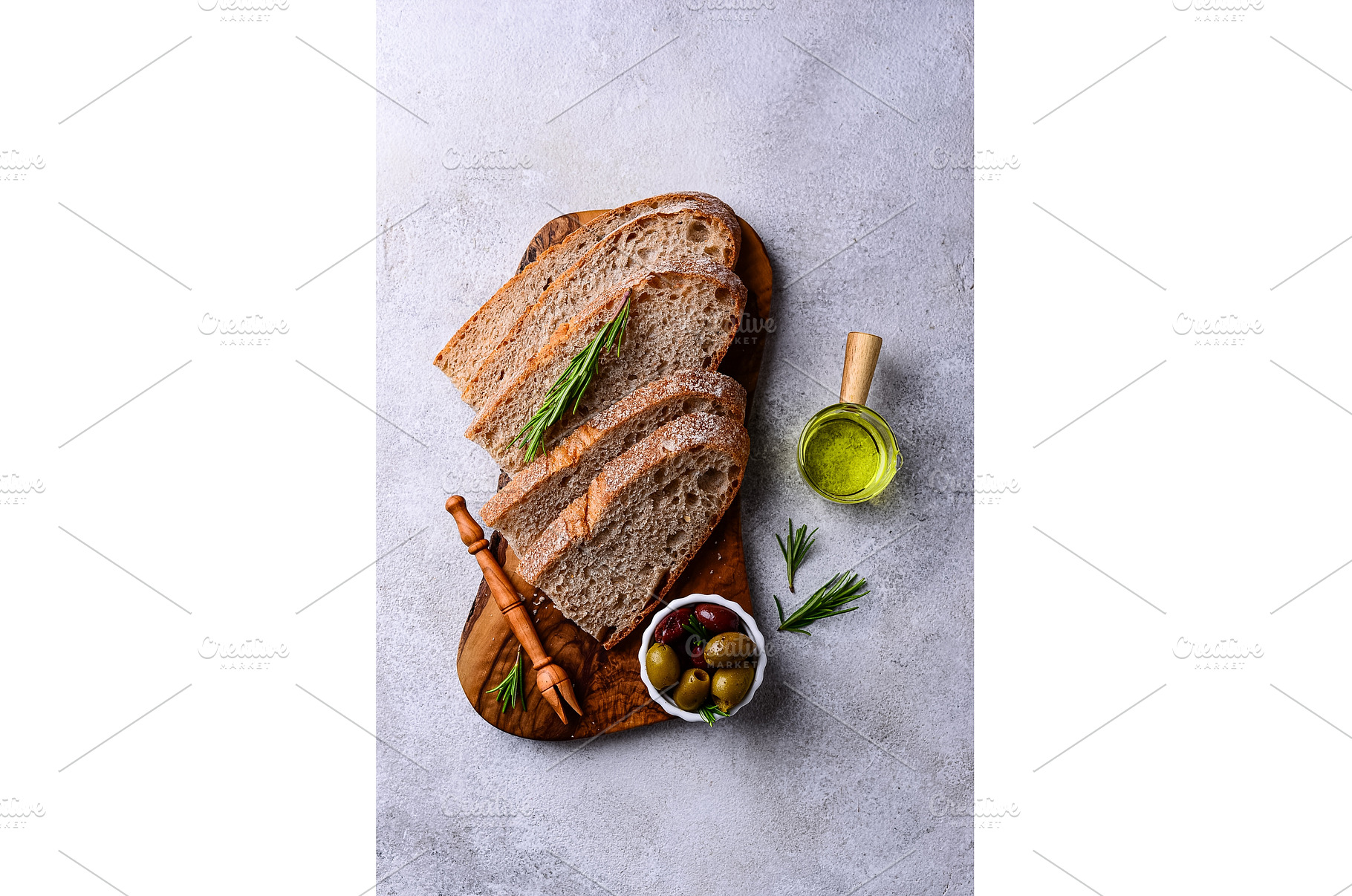 Fresh bread, olive oil and mix of, a Food & Drink Photo by Yulia Furman