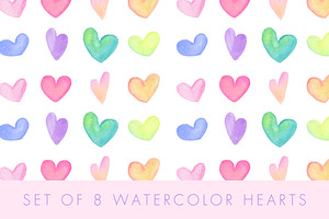 8 Watercolor Hearts
