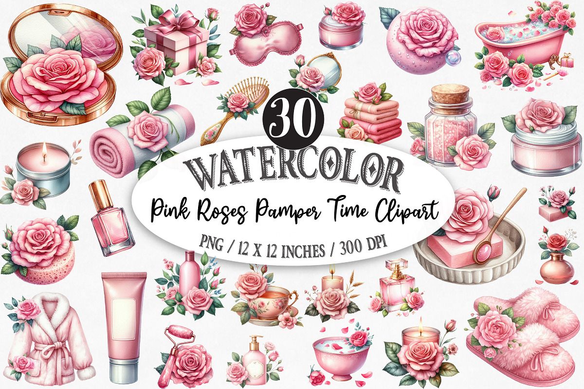 Pink Roses Pamper Time Clipart, an Illustration by Designking (Photo 1 of 5)