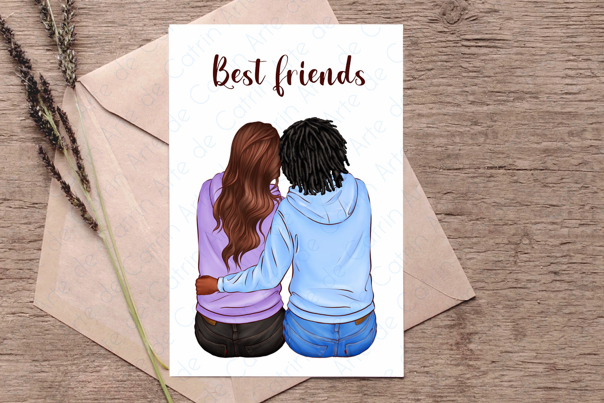 Besties Clipart, Best Friends Art, a Person Illustration by ArtedeCatrin (Photo 7 of 10)
