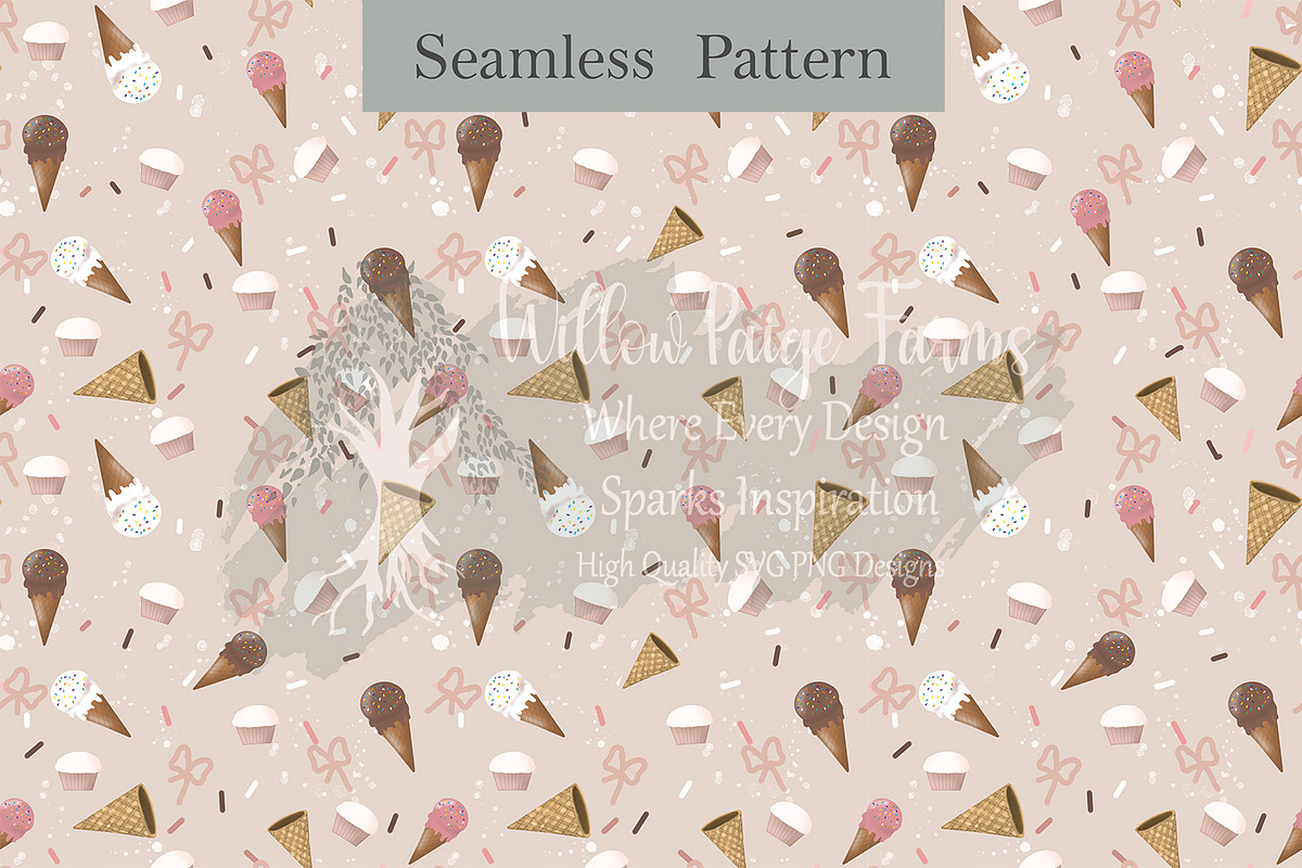 Ice Cream and Cupcakes Seamless JPG, a Food Illustration by Willow Paige Farms (Photo 1 of 6)