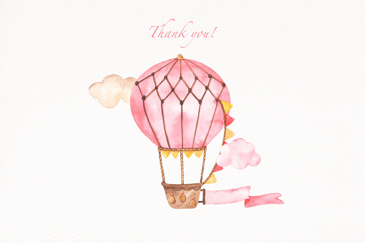 Hot air balloon pink watercolor, a Transportation Illustration by Marina Ermakova (Photo 9 of 9)