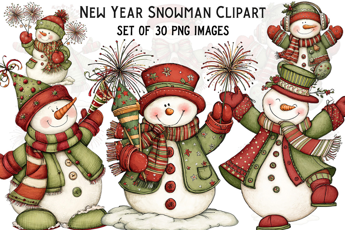 New Year Snowman Clipart Bundle, an Illustration by Craft Nest (Photo 1 of 8)